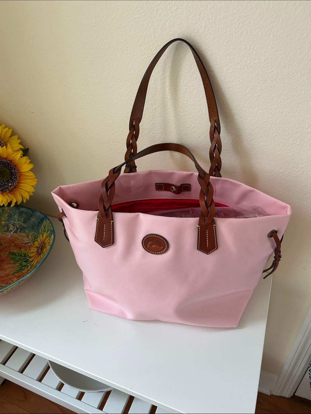 Dooney & Bourke Light Pink Tote with Brown Leather Trim - Picture 2 of 9